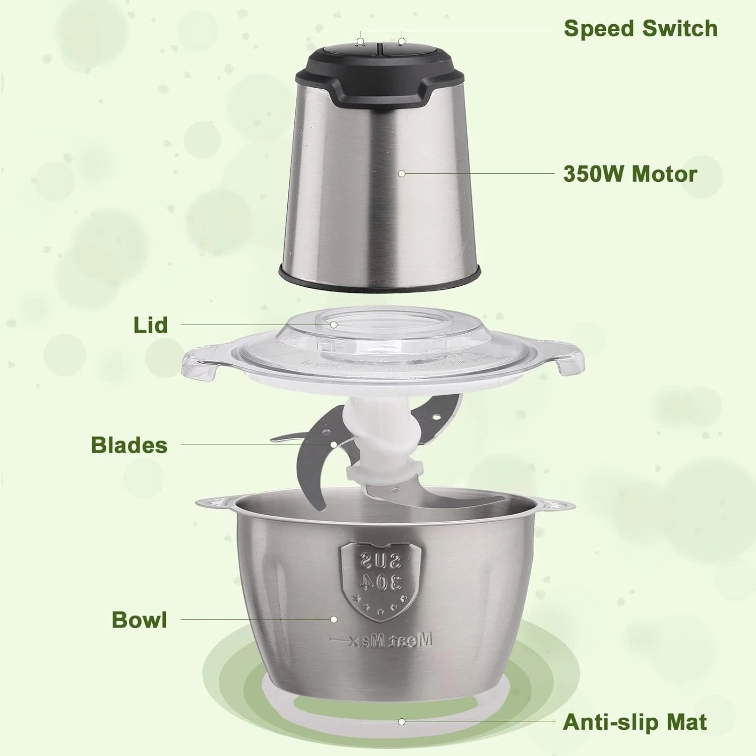 Kitchen in the box Food Processors,350W All-Copper Motor Meat Grinder & Food Chopper - Electric Vegetable Chopper with 2 Bowls