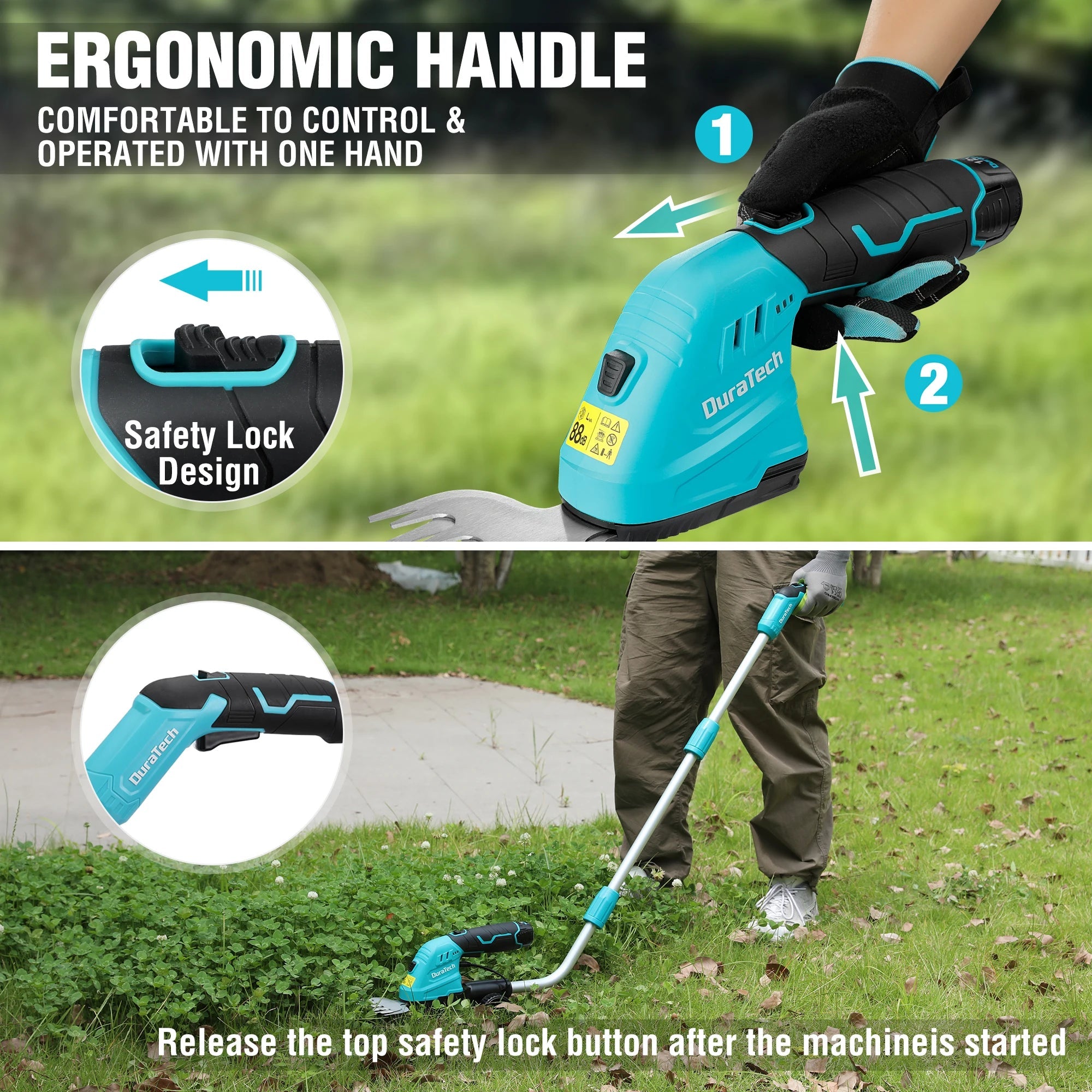 12V 2-in-1 Cordless Grass Shear &Shrubbery Trimmer with Wheeled Extension Pole Garden Tool