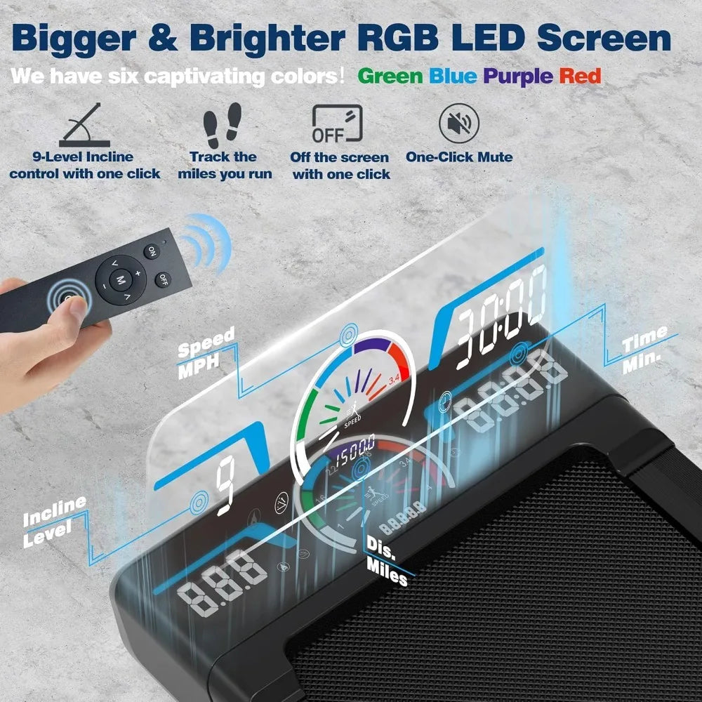 Upgraded version-Walking Pad Treadmill with 12% 9-Level Auto Incline, 450 lbs Capacity RGB LED Screen, Bluetooth Speaker Under