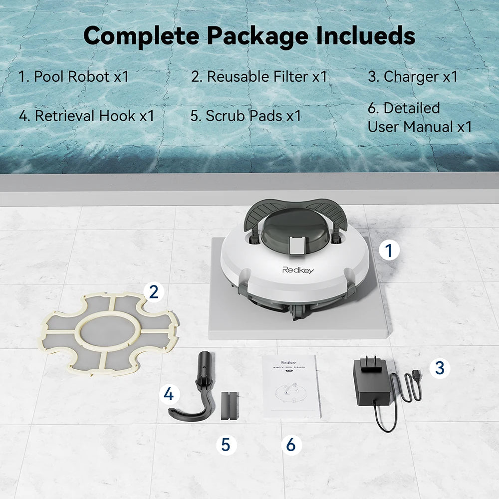 Redkey S100 Cordless Robot Pool Cleaner 28W 5200mAh 130-Min 180μm Filtration Auto-Cleaning Pool Vacuum Cleaner IPX8 Waterproof