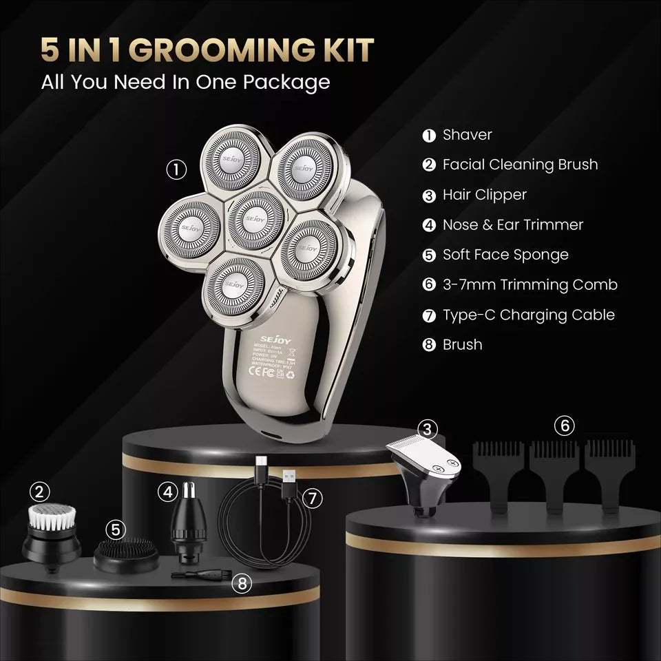 Electric Shaver Hair Clipper 5IN1 Beard Trimmer Bald Head Shaver Wet & Dry Men's Electric Hair Trimmer