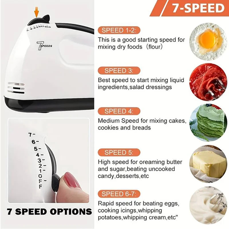 Mini 7-speed Electric Egg Beater White Handheld Household Automatic Mixer Egg White And Cream Beater