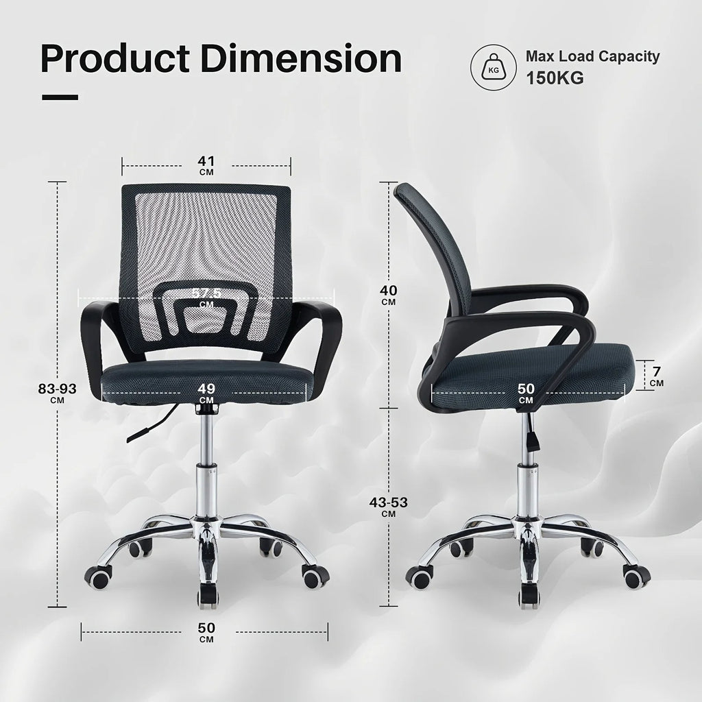 Ergonomic Mid-Back Office Chair with Adjustable Height Breathable Mesh Executive Desk Chair with Lumbar Support