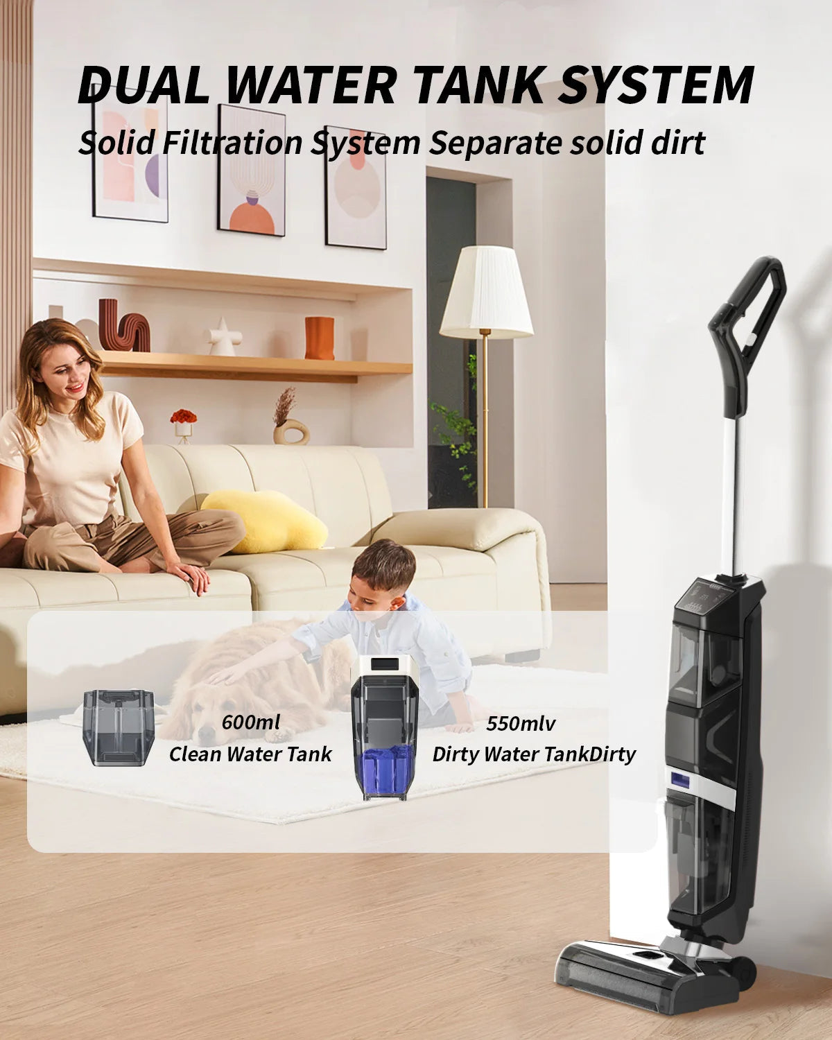 12500Pa Cordless Wet & Dry Vacuum Cleaner with Drying, Multi-Surface Smart Cordless Mop Floor Cleaner Self-Cleaning