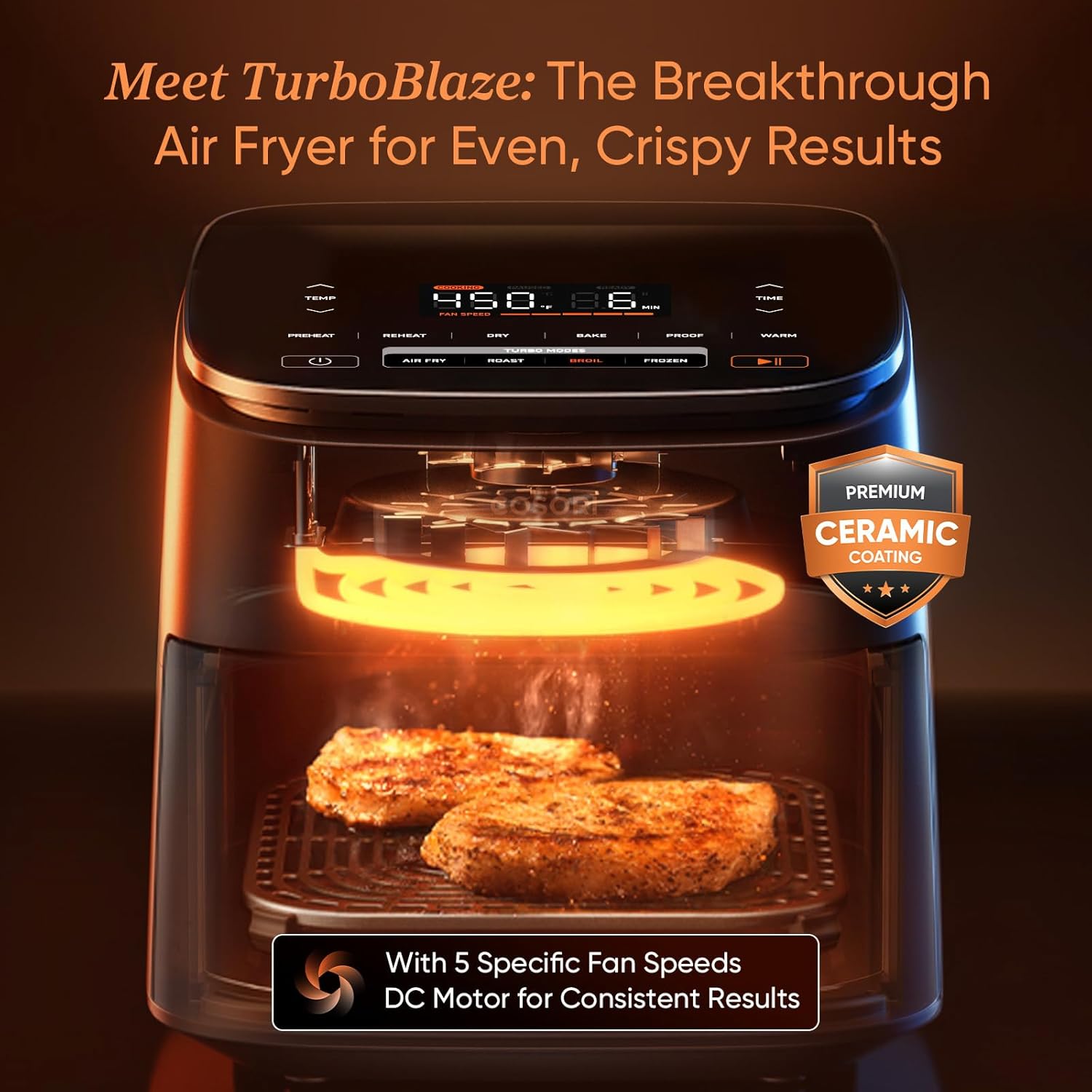 Air Fryer 9-in-1, Compact & Large 6-Qt, Fast Turbo Modes, 90–450°F Precise Heat for Even Results, Up to 95% Less Oil*, Ro