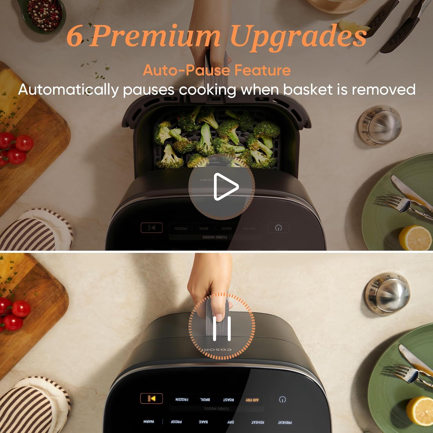 Air Fryer 9-in-1, Compact & Large 6-Qt, Fast Turbo Modes, 90–450°F Precise Heat for Even Results, Up to 95% Less Oil*, Ro