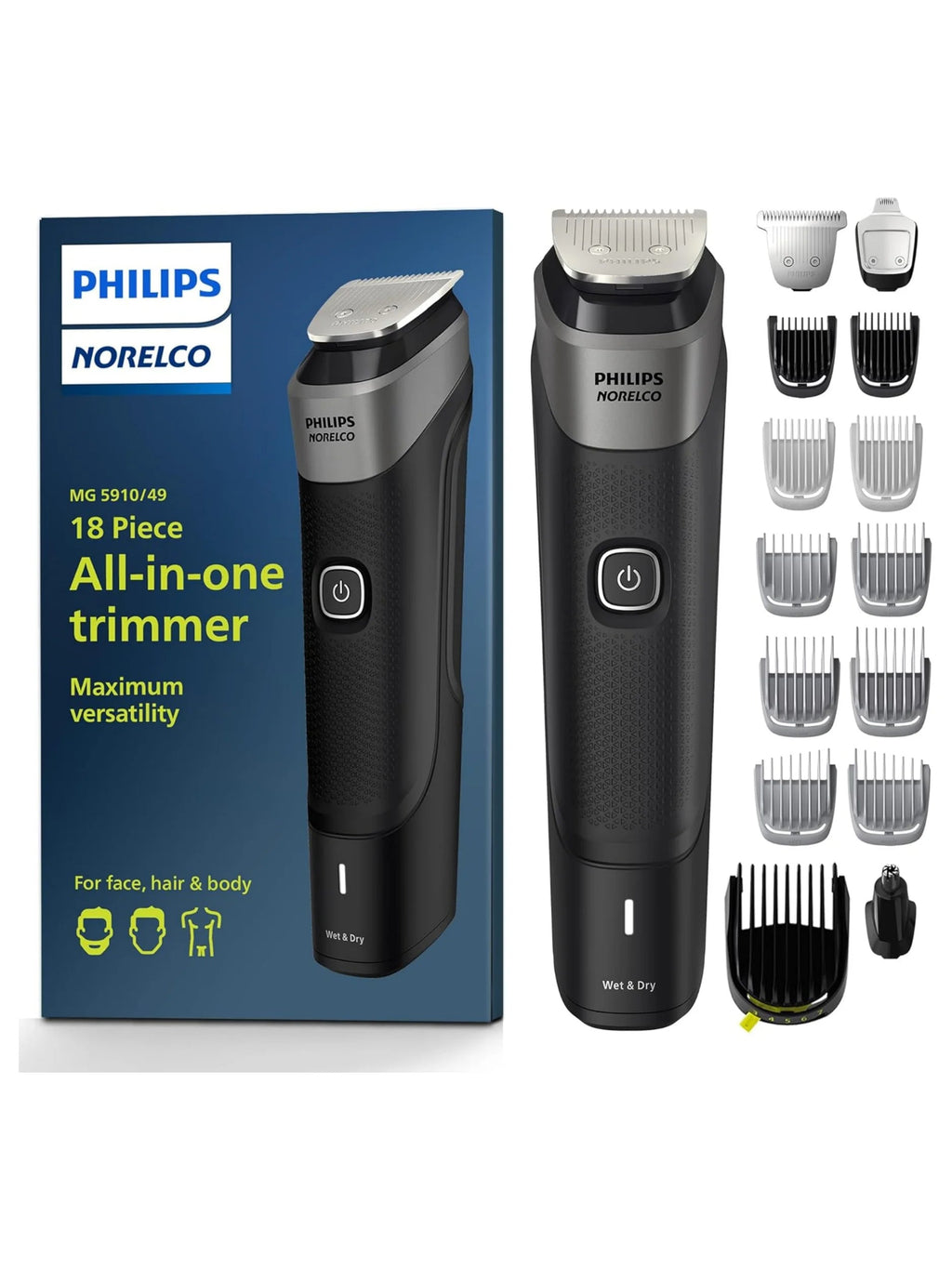 Philips Norelco Multigroom Series 5000 MG5910 18 Piece, Beard Face, Hair