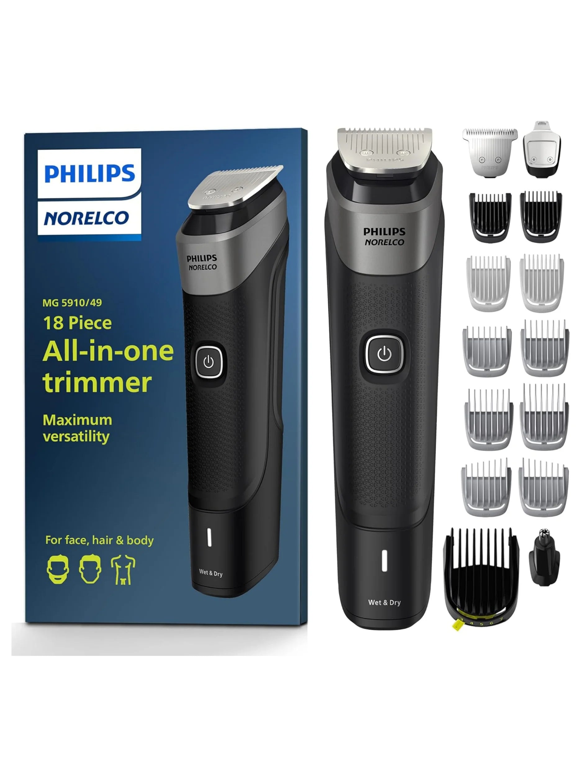 Philips Norelco Multigroom Series 5000 MG5910 18 Piece, Beard Face, Hair