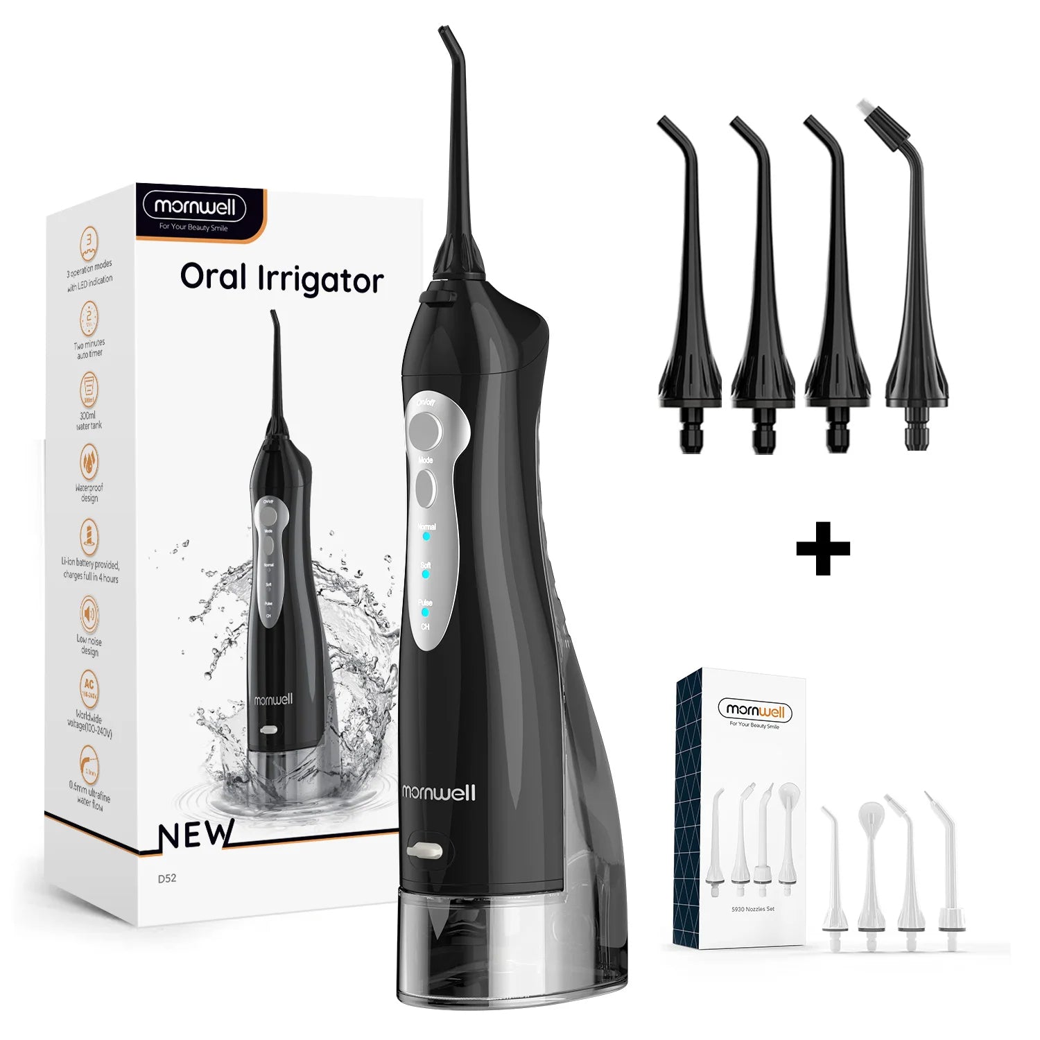 Oral Irrigator D52 Portable Dental Water Flosser USB Rechargeable Water Jet Floss Tooth Pick 4 Jet Tip 300ml 3 Modes Teeth Clean