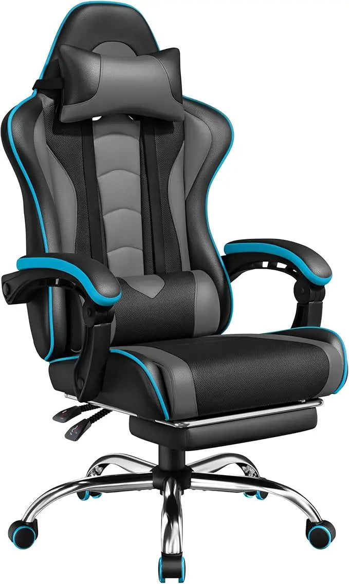 Gaming Chair, Video Game Chair with Massage Lumbar Support and Footrest Height Adjustable Ergonomic Computer Chair with Swivel