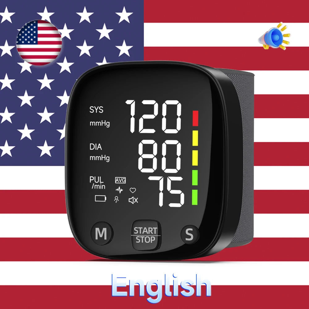 Rechargeable Digital Wrist Blood Pressure Monitor Sphygmomanometer Tonometer Tensiometer Heart Rate Meter BP Monitor