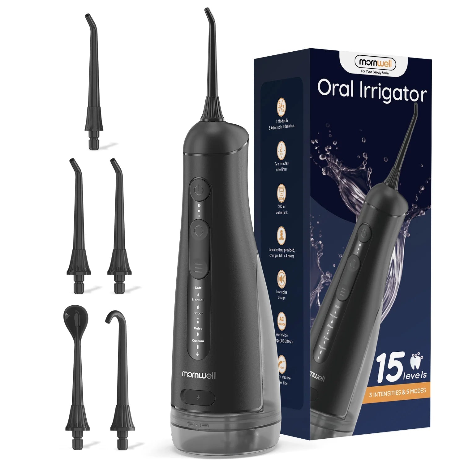 Oral Irrigator D52 Portable Dental Water Flosser USB Rechargeable Water Jet Floss Tooth Pick 4 Jet Tip 300ml 3 Modes Teeth Clean
