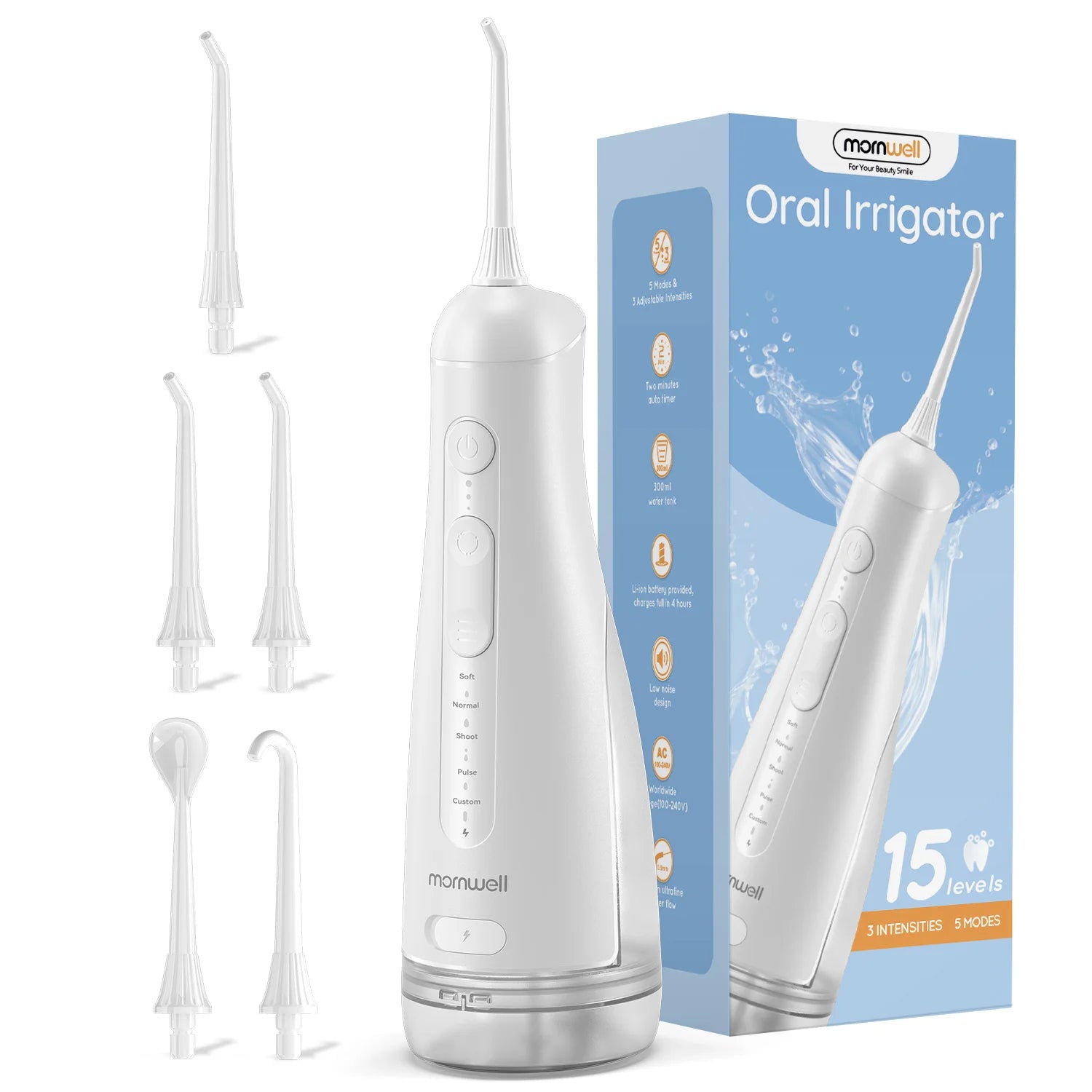 Oral Irrigator D52 Portable Dental Water Flosser USB Rechargeable Water Jet Floss Tooth Pick 4 Jet Tip 300ml 3 Modes Teeth Clean