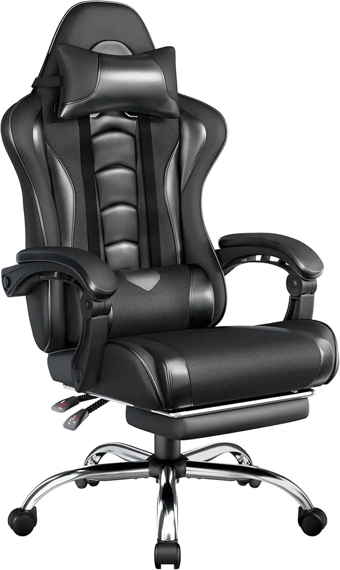 Gaming Chair, Video Game Chair with Massage Lumbar Support and Footrest Height Adjustable Ergonomic Computer Chair with Swivel