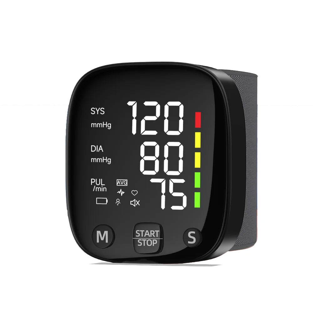 Rechargeable Digital Wrist Blood Pressure Monitor Sphygmomanometer Tonometer Tensiometer Heart Rate Meter BP Monitor