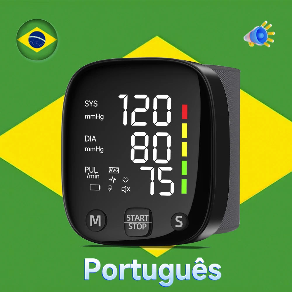 Rechargeable Digital Wrist Blood Pressure Monitor Sphygmomanometer Tonometer Tensiometer Heart Rate Meter BP Monitor