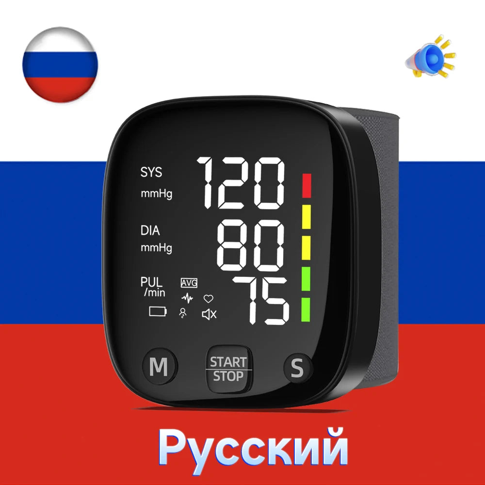 Rechargeable Digital Wrist Blood Pressure Monitor Sphygmomanometer Tonometer Tensiometer Heart Rate Meter BP Monitor