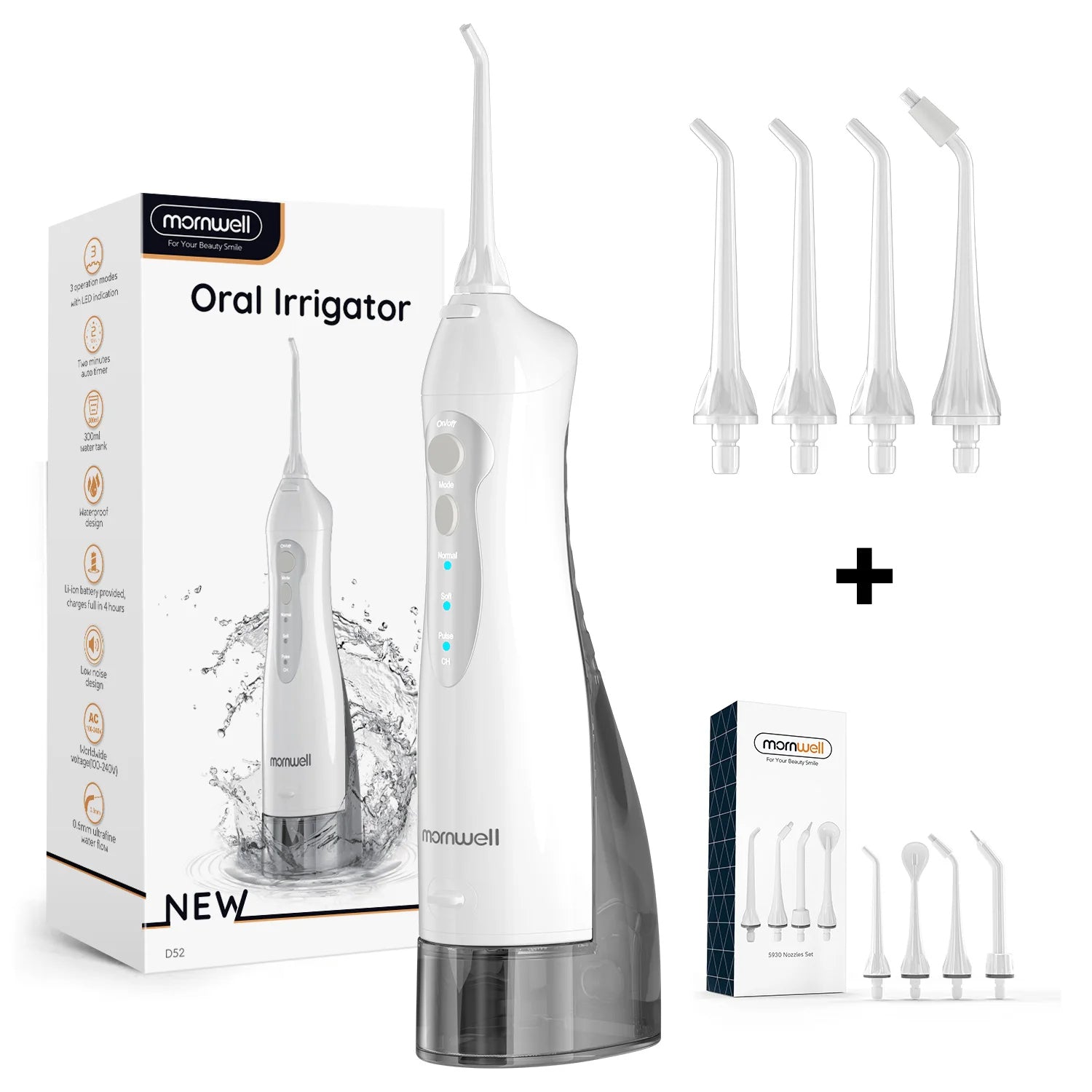 Oral Irrigator D52 Portable Dental Water Flosser USB Rechargeable Water Jet Floss Tooth Pick 4 Jet Tip 300ml 3 Modes Teeth Clean