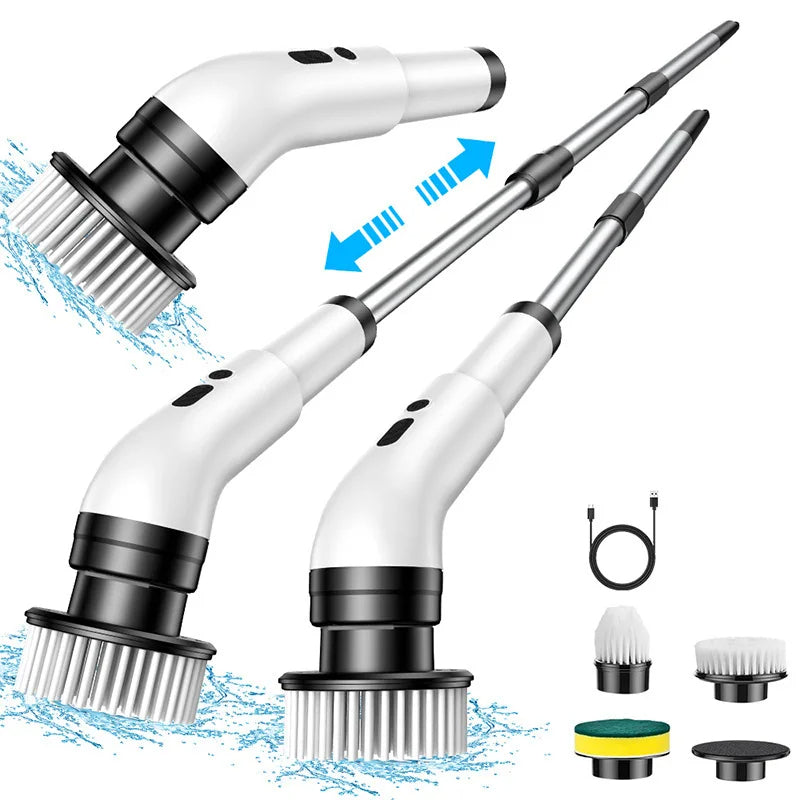 Electric Spin Scrubber, Cordless Cleaning Brush, Shower Scrubber with 9 Brush Heads, Adjustable Extension Handle