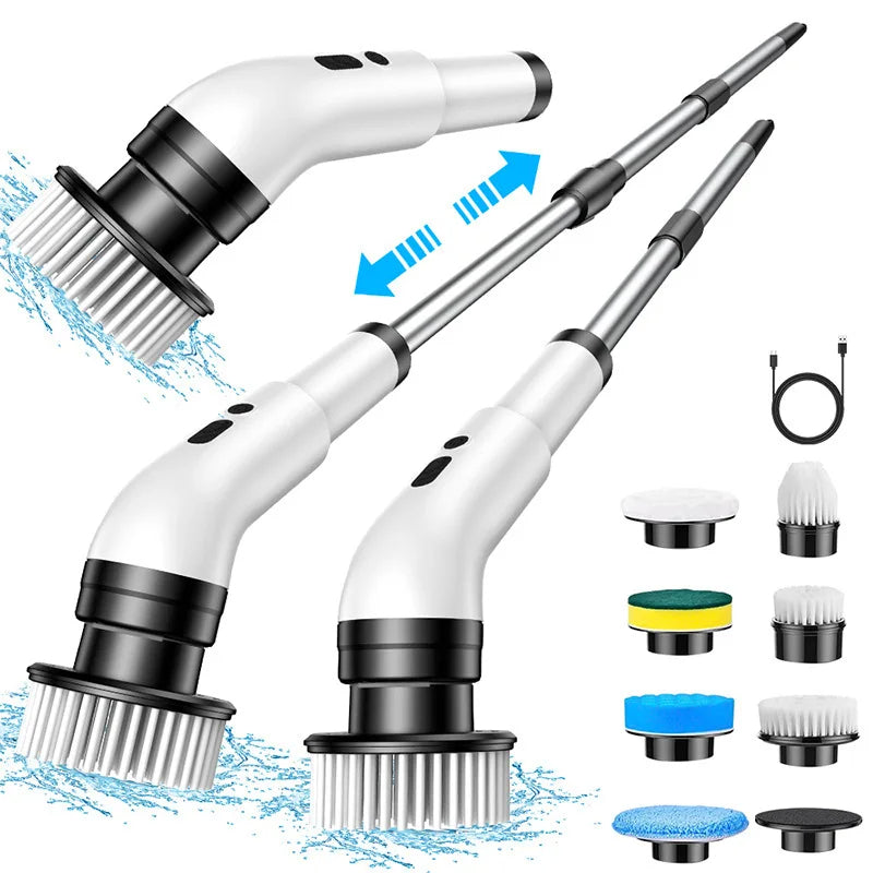 Electric Spin Scrubber, Cordless Cleaning Brush, Shower Scrubber with 9 Brush Heads, Adjustable Extension Handle