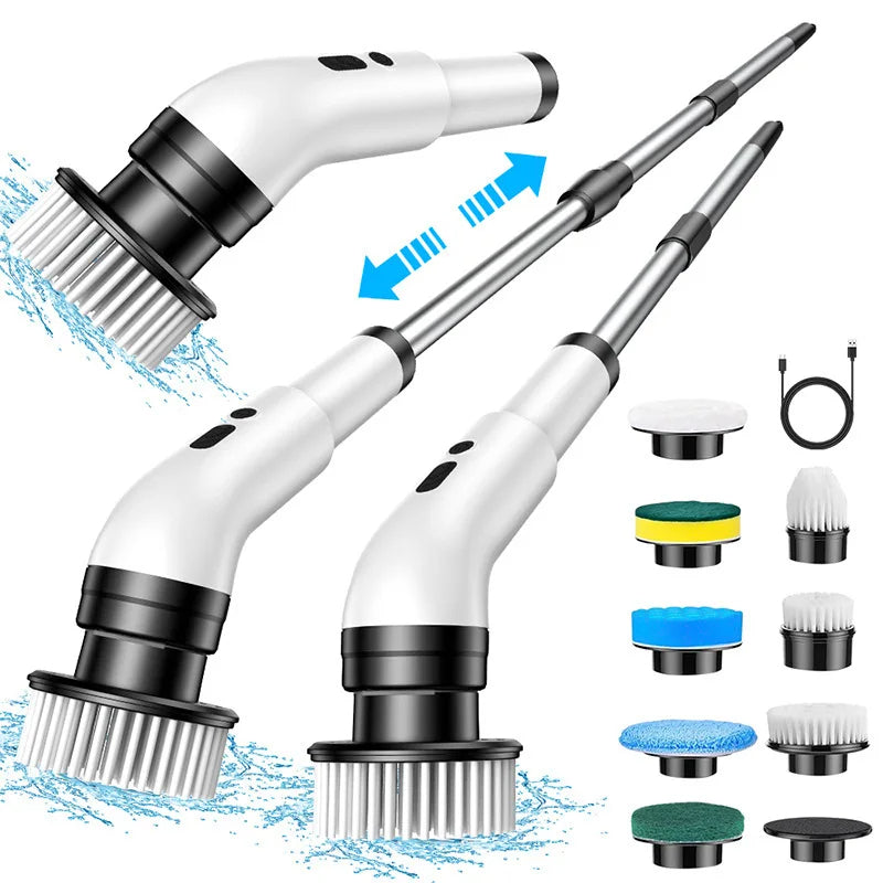 Electric Spin Scrubber, Cordless Cleaning Brush, Shower Scrubber with 9 Brush Heads, Adjustable Extension Handle