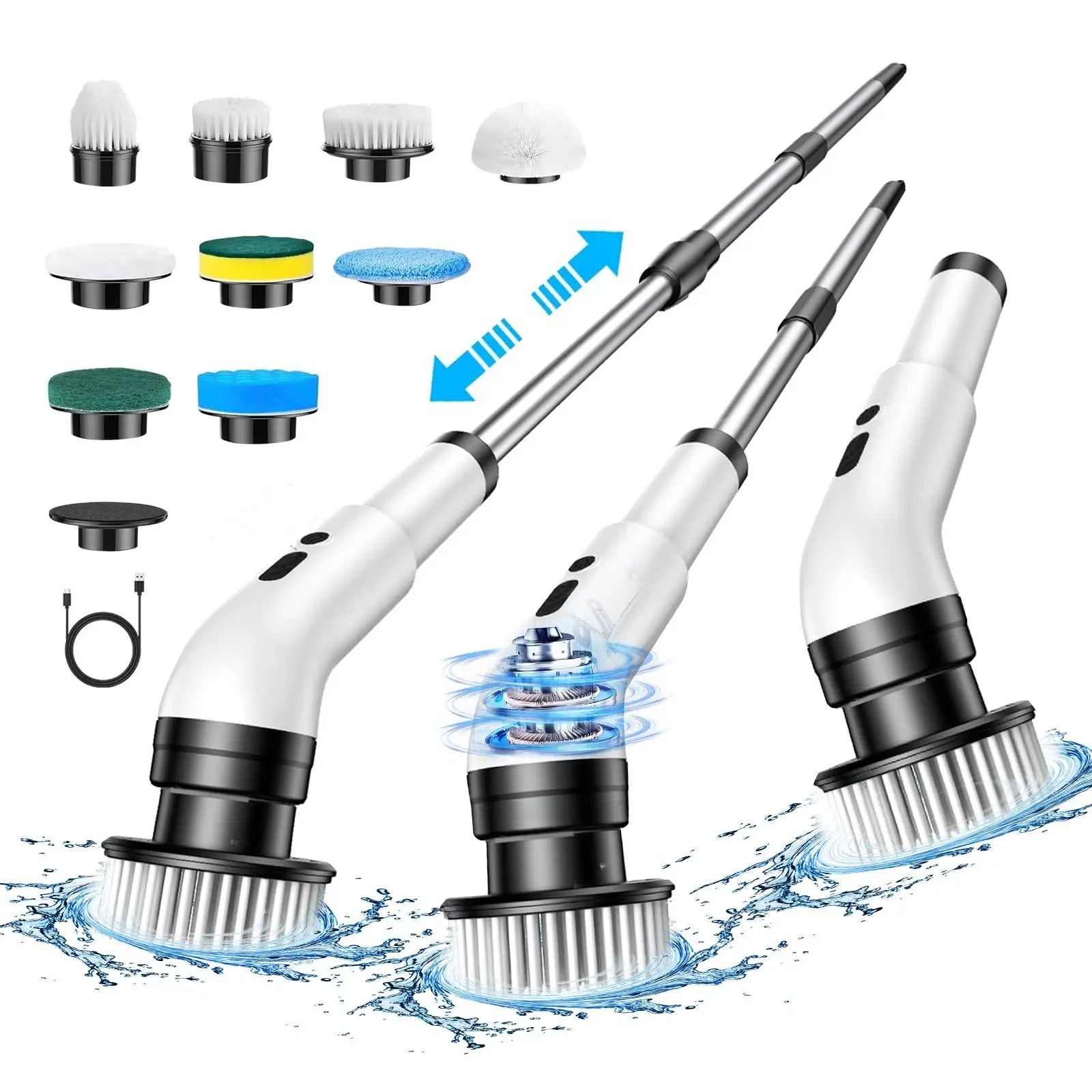 Electric Spin Scrubber, Cordless Cleaning Brush, Shower Scrubber with 9 Brush Heads, Adjustable Extension Handle